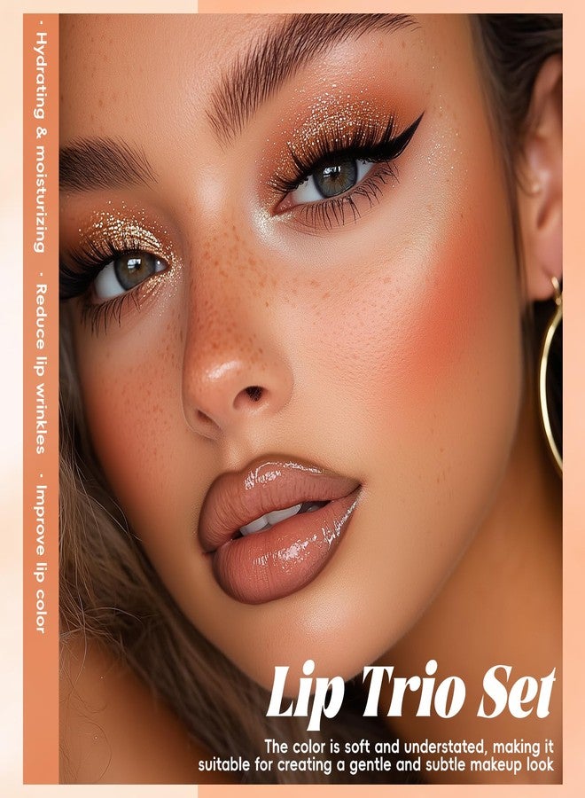 Noerrors Juicy Nude Lip Kit with Matte Lipstick & Nourishing Lip Gloss & Brown Lip Liner, Moisturizing Glossy High Shine Pluming Lip Combo for Women, Smooth Tinted Lip Glow Oil Lip Contour Trio Set - Image 2